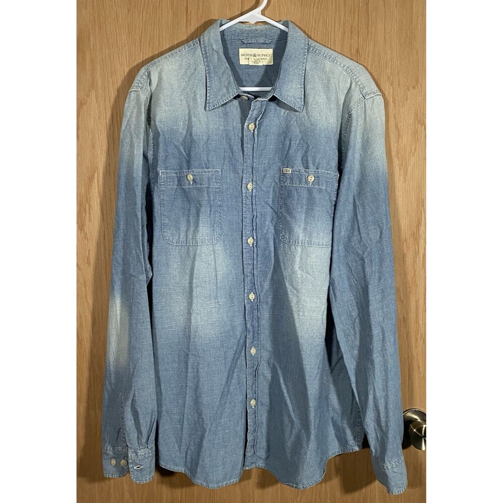 Ralph Lauren Denim & Supply Men's 2XL Denim Button Down Shirt Cotton Distressed